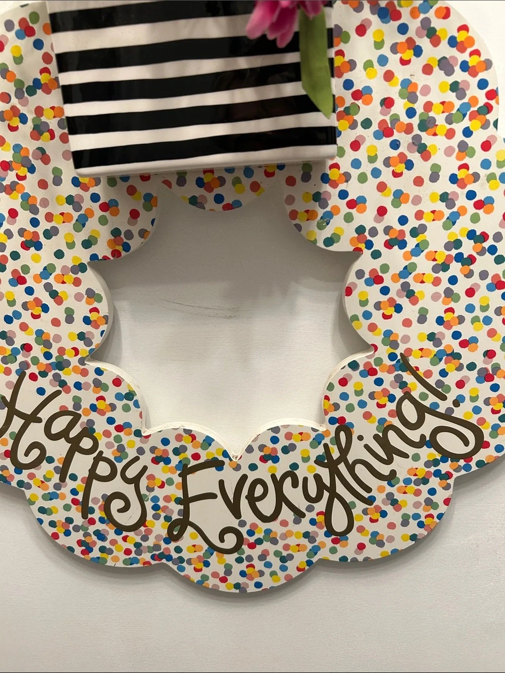 Happy Everything Coton Colors Wood Confetti Decorative Wreath with Floral Accent